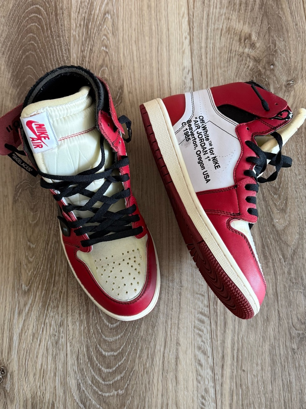 Off-White for Nike air Jordan 1 high top sneakers red white black 10.5 men’s